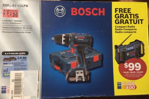 New Bosch 18V Lithium-Ion Cordless Combo Kit Drill Driver Radio DDS181-02LPB