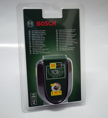 New Genuine Bosch Lithium 18v 2.0Ah LI-Ion Battery POWER4ALL - Sealed