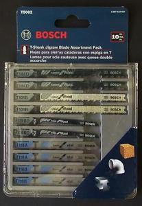 BOSCH T5002 10pc T SHANK JIGSAW SET 5 DIFFERENT BLADES X 2 FOR WOOD METAL & MORE
