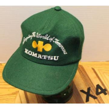 VINTAGE KOMATSU &#034;SHAPING THE WORLD OF TOMORROW&#034; GREEN WOOL HAT ZIP STRAP ADJUST