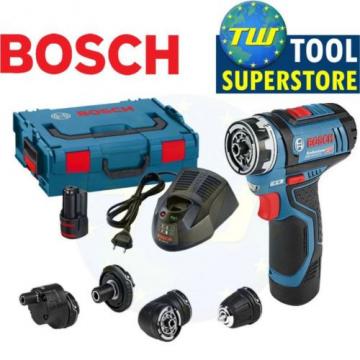 Bosch GSR 12V-15 FC 12V Flexi-Click Drill Driver with 4x Chucks &amp; 2x 2.0Ah Batts