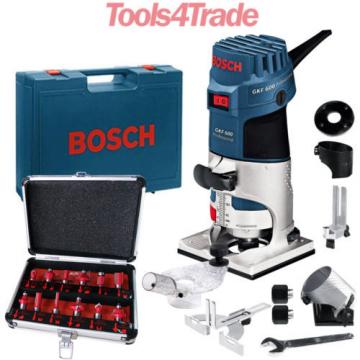 Bosch GKF600 Palm Router Kit And Extra Base 110v+ Excel 12 Piece Cutter Set