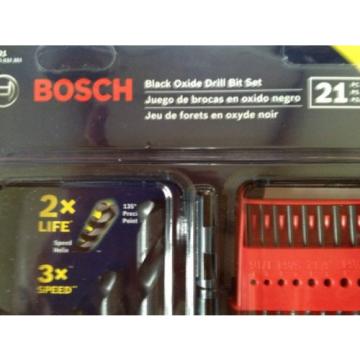 BOSCH 21-PC BLACK OXIDE TWIST DRILL BIT SET WITH CASE NEW