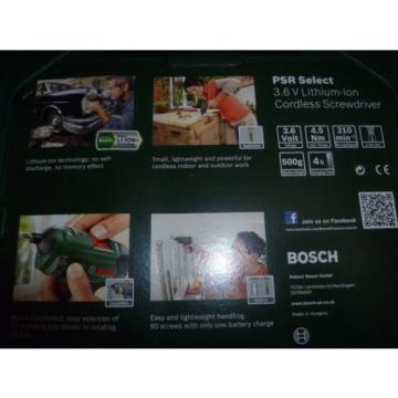 *NEW*Bosch PSR Select Cordless Lithium-Ion Screwdriver with 3.6 V Battery-1.5 Ah