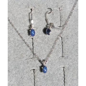LINDE LINDY CF BLUE STAR SAPPHIRE CREATED 925 SS LBACK EARRING PENDANT CHAIN SET