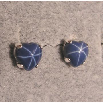 LINDE LINDY CF BLUE STAR SAPPHIRE CREATED HEART EARRINGS 2ND .925 S/S