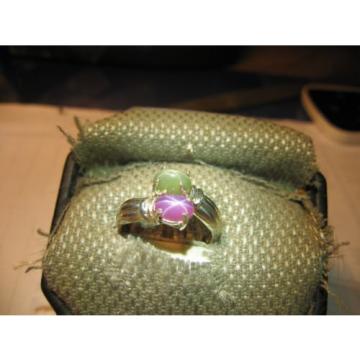 GEMINI  FERN GREEN/PINK LINDE STAR SAPPHIRE RING .925 STERLING  SIZE 8.5 &amp; MORE