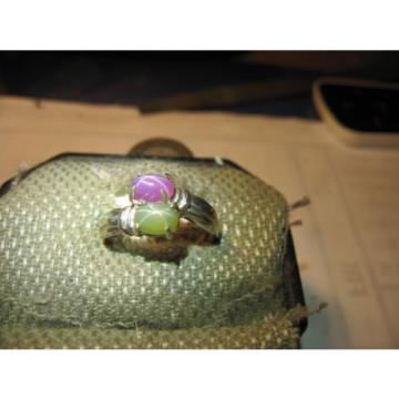 GEMINI  FERN GREEN/PINK LINDE STAR SAPPHIRE RING .925 STERLING  SIZE 8.5 &amp; MORE
