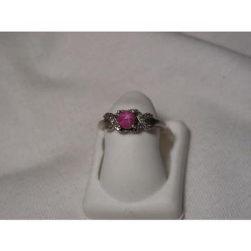 ...Sterling Silver,12 Accent Diamonds,Linde/Lindy Ruby Star Sapphire Ring,Sz 5.5