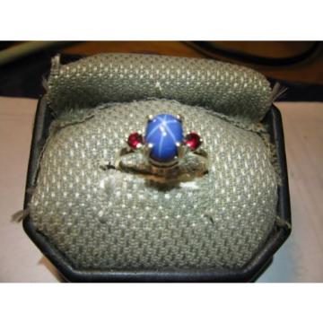 BAHAMA BLUE LINDE STAR SAPPHIRE RING/ ACCENTS STERLING SILVER SIZE 675