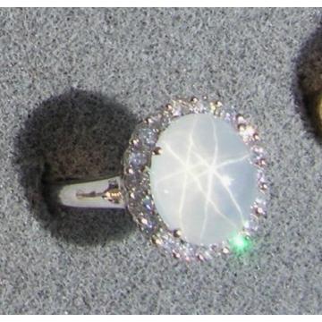 PMP LINDE LINDY TRANSLUCENT WHITE STAR SAPPHIRE CREATED HALO RING RD PLT .925 SS