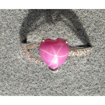 8X8MM HEART LINDE LINDY PINK STAR RUBY CREATED SAPPHIRE  2ND RD PLT .925 SS RING