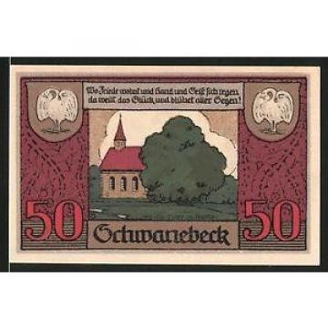 Notgeld Schwanebeck 1921, 50 Pfennig, Wappen, 1000 jähr. Linde mit Kapelle