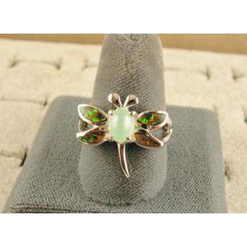 VINTAGE LINDE LINDY MINT GREEN STAR SAPPHIRE CREATED DRAGON FLY RING RP .925 SS
