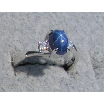 VINTAGE LINDE LINDY CORNFLOWER BLUE STAR SAPPHIRE CREATED RING RD PLATE .925 S/S