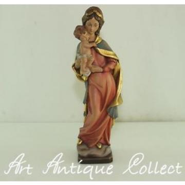 Scultura Legno Linde Maria Madonna Madre Di Dio Gesù Bambino H:38cm