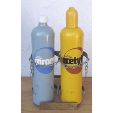 Linde Acetylen/Corgon Schnapsflaschen auf Sackkarren - Dekorationsobjekt