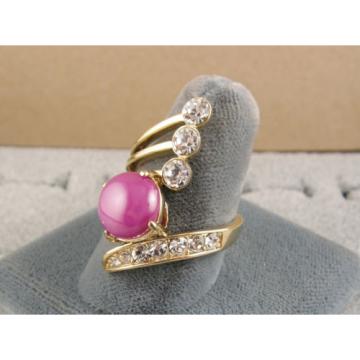 LINDE LINDY PINK STAR SAPPHIRE CREATED RUBY 2ND YELLOW GOLD ION PLT BRASS RING