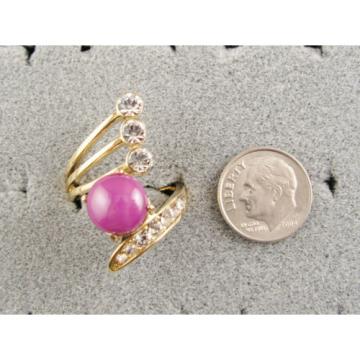 LINDE LINDY PINK STAR SAPPHIRE CREATED RUBY 2ND YELLOW GOLD ION PLT BRASS RING