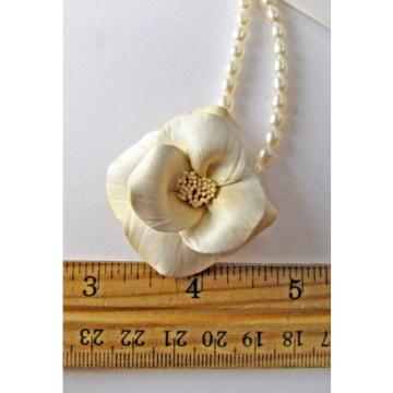 Vintage Linda Van Der Linde Clay Flower &amp; Pearl Necklace &amp; Clip-On Earrings Set
