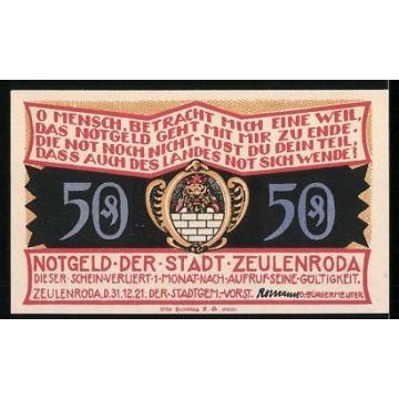 Notgeld Zeulenroda 1921, 50 Pfennig, Ortswappen, Linde