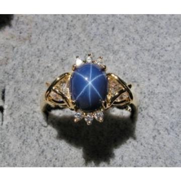 VINTAGE LINDE LINDY CF BLUE STAR SAPPHIRE CREATED CAPT HEART RING YGLDPL .925 SS