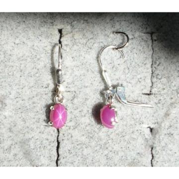 VINTAGE LINDE LINDY PINK STAR RUBY CREATED SAPPHIRE LEVER BACK EARRINGS .925 SS