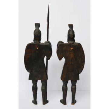 Paar Holz Skulpturen Linde geschnitzt Krieger Wächter Historismus 1870, 50cm