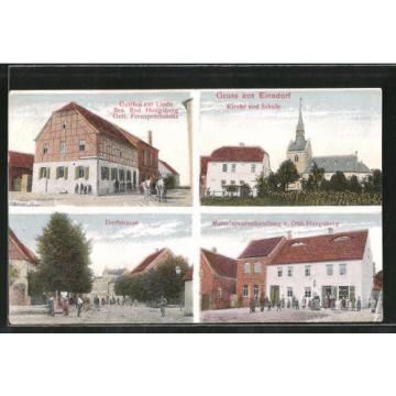 AK Einsdorf, Gasthof zur Linde, Kirche, Schule &amp; Materialwarenhandlung v. Otto