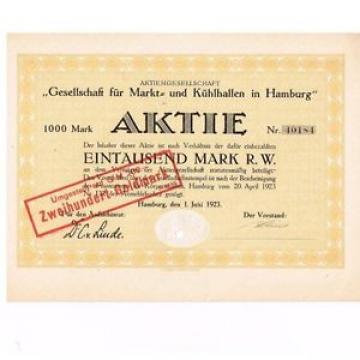 AG Gesellschaft für Markt-&amp; Kühlhallen Hamburg hist Aktie 1923 Linde MuK München