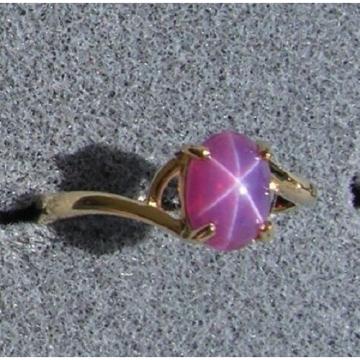 VINTAGE LINDE LINDY HOT FUCHSIA STAR SAPPHIRE CREATED RING SOLID 14K YELLOW GOLD