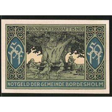 Notgeld Bordesholm 1921, 50 Pfennig, Stadtwappen, Mädchen tanzen unter Linde