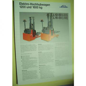 Sales Brochure Original Prospekt Linde Elektro-Hochhubwagen L 12-50   L16-50