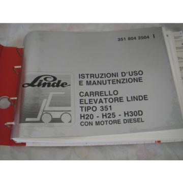 LINDE - Forklift  351 H20-H25-H30D (manual &amp; spare parts catalog) 100% ITALIAN