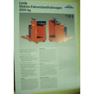 Sales Brochure Original Prospekt Linde Elektro-Fahrerstandhubwagen T 20 S