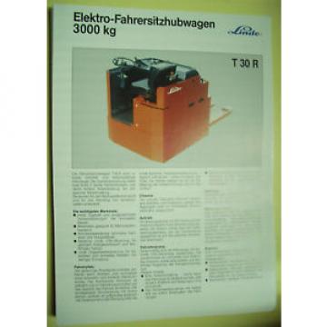 Sales Brochure Original Prospekt Linde Elektro-Fahrersitzhubwagen T 30 R  3000kg
