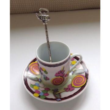 Linde Lane &#034;Mareah&#034; Espresso Cup &amp; Saucer With Spoon ~ Candy Motif ~ Excellent