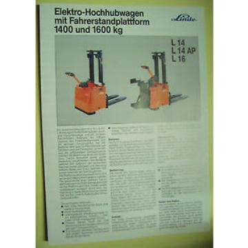 Sales Brochure Original Prospekt Linde Elektro-Hochhubwagen Fahrerstandplattform