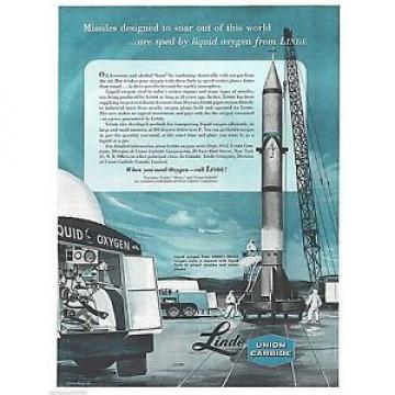 1958 Linde Union Carbide Driox Oxygen Rocket Space Engine Art Print Ad 10.5&#034;x13&#034;
