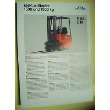 Sales Brochure Original Info Prospekt Linde Elektro-Stapler 1500 und 1800 Kg