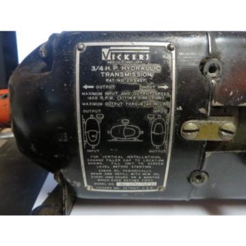 Vickers 3/4 HP Hydraulic Transmission, Model# TR3-HR13-FT3-13, Pat No. 2313407