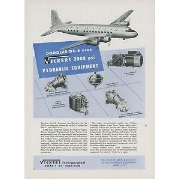 1946 Vickers Aviation Hydraulic Ad Douglas DC-6 Aircraft Airliner Vintage