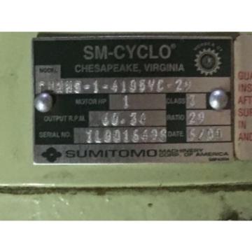Sumitomo Cyclo gearmotor CNHMS-1-4105YC-29, 60 rpm, 29:1,1hp, 230/460, inline