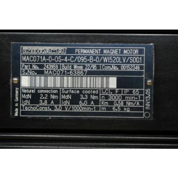 INDRAMAT REXROTH MOTEUR MAC 71A-0S-4-C/095-B-0/W|520LV/S001 NO ENCODER