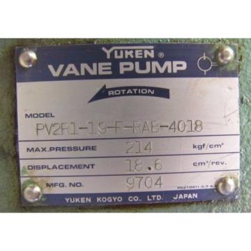 YUKEN PV2R1-19-F-RAB-4018 214 KGF/CM² 18.6 CM³/REV. 9704 VANE PUMP
