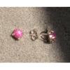 VINTAGE LINDE LINDY PETITE 5MM PINK STAR RUBY CREATED SAPPHIRE STUD EARRINGS SS #1 small image