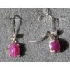 VINTAGE LINDE LINDY 9x7MM PINK STAR RUBY CREATED SAPPHIRE L BK EARRINGS .925 SS #1 small image