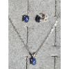 LINDE LINDY CF BLUE STAR SAPPHIRE CREATED 925 SS STUD EARRING PENDANT CHAIN SET