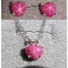 LINDE LINDY PINK STAR RUBY CREATED SAPPHIRE HEART EARRING PENDANT CHAIN ST .925
