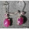 VINTAGE LINDE LINDY 9x7MM PINK STAR RUBY CREATED SAPPHIRE L BK EARRINGS .925 S/S